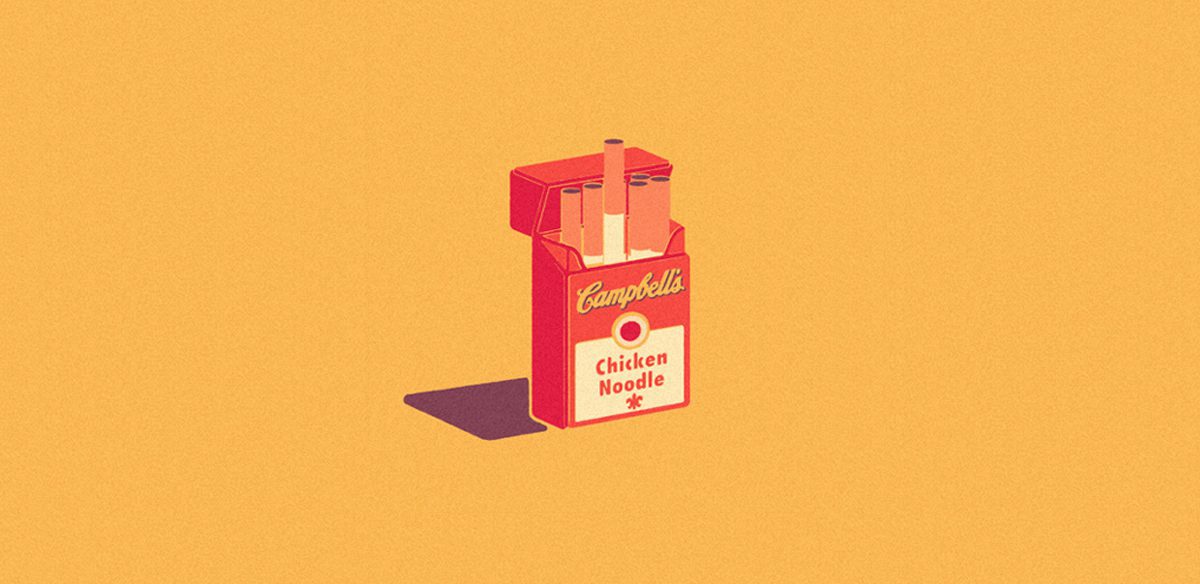 Cocktail de Marcas Ilustrado por Mike Stefanini: Maço de Tabaco com o Logótipo da Campbell's