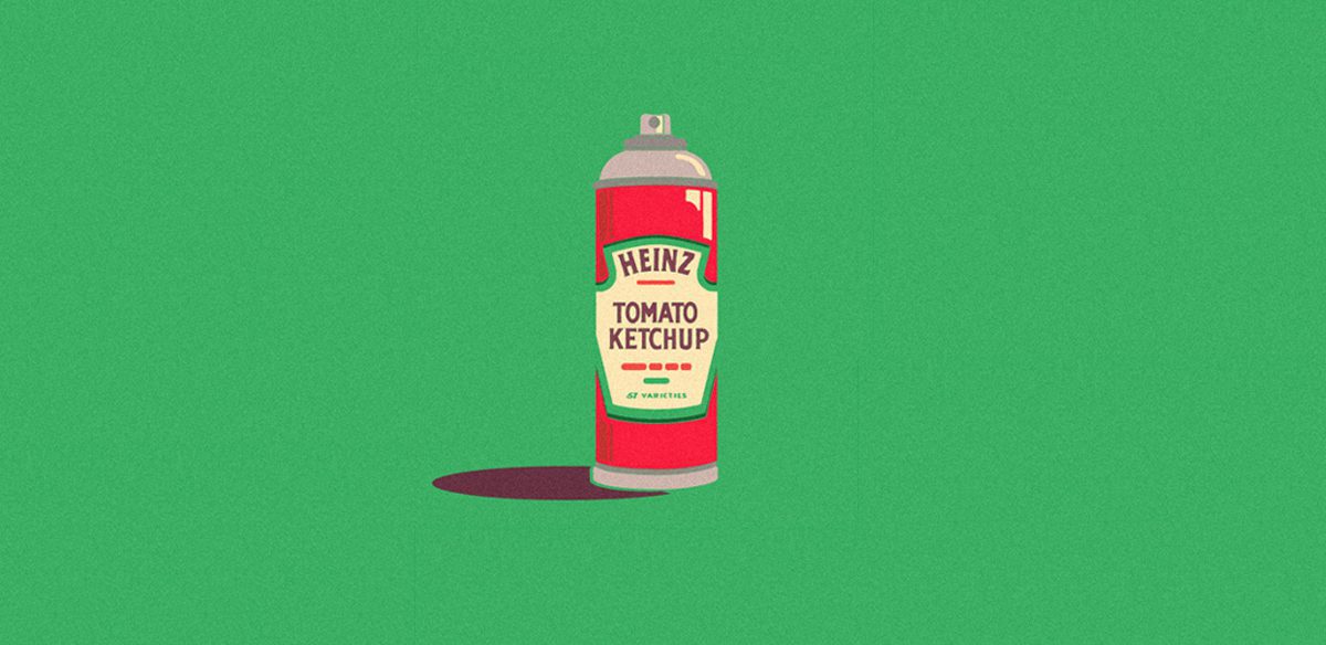 Cocktail de Marcas Ilustrado por Mike Stefanini: Lata de Spray com o Logótipo da Heinz