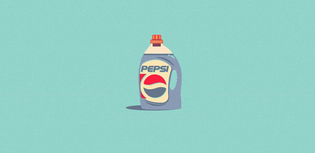 Cocktail de Marcas Ilustrado por Mike Stefanini: Embalagem de Detergente com o Logótipo da Pepsi