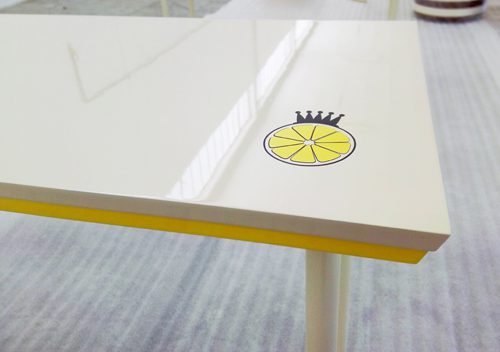 detail of custom piece of furniture for the Lemon Jelly brand